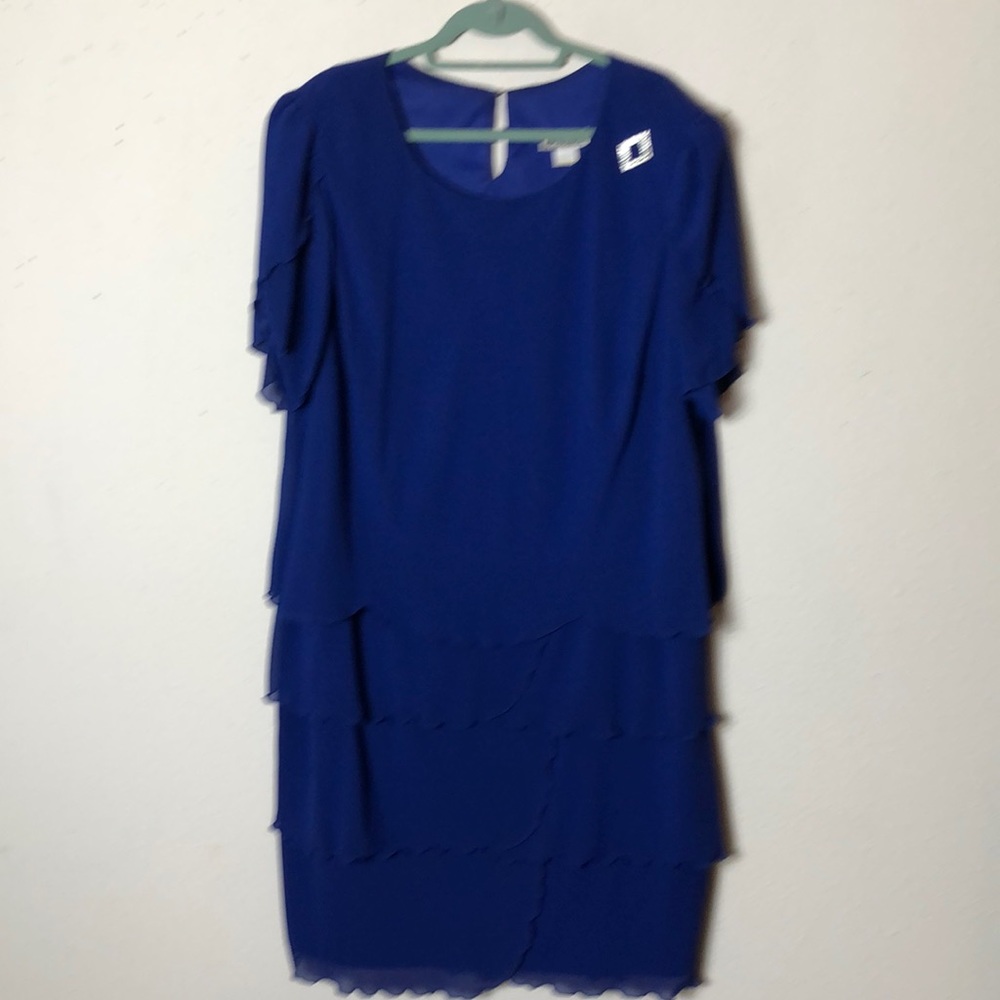 Vintage After Dark Royal Blue Chiffon Dress_Tiered Ruffled_Layered Size …